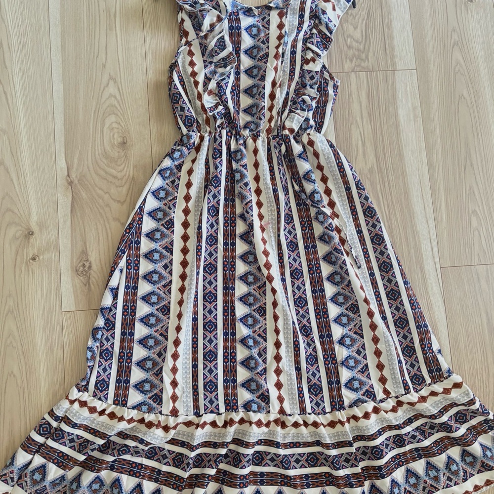 Hollister Blue and Brown Geometric Maxi Dress